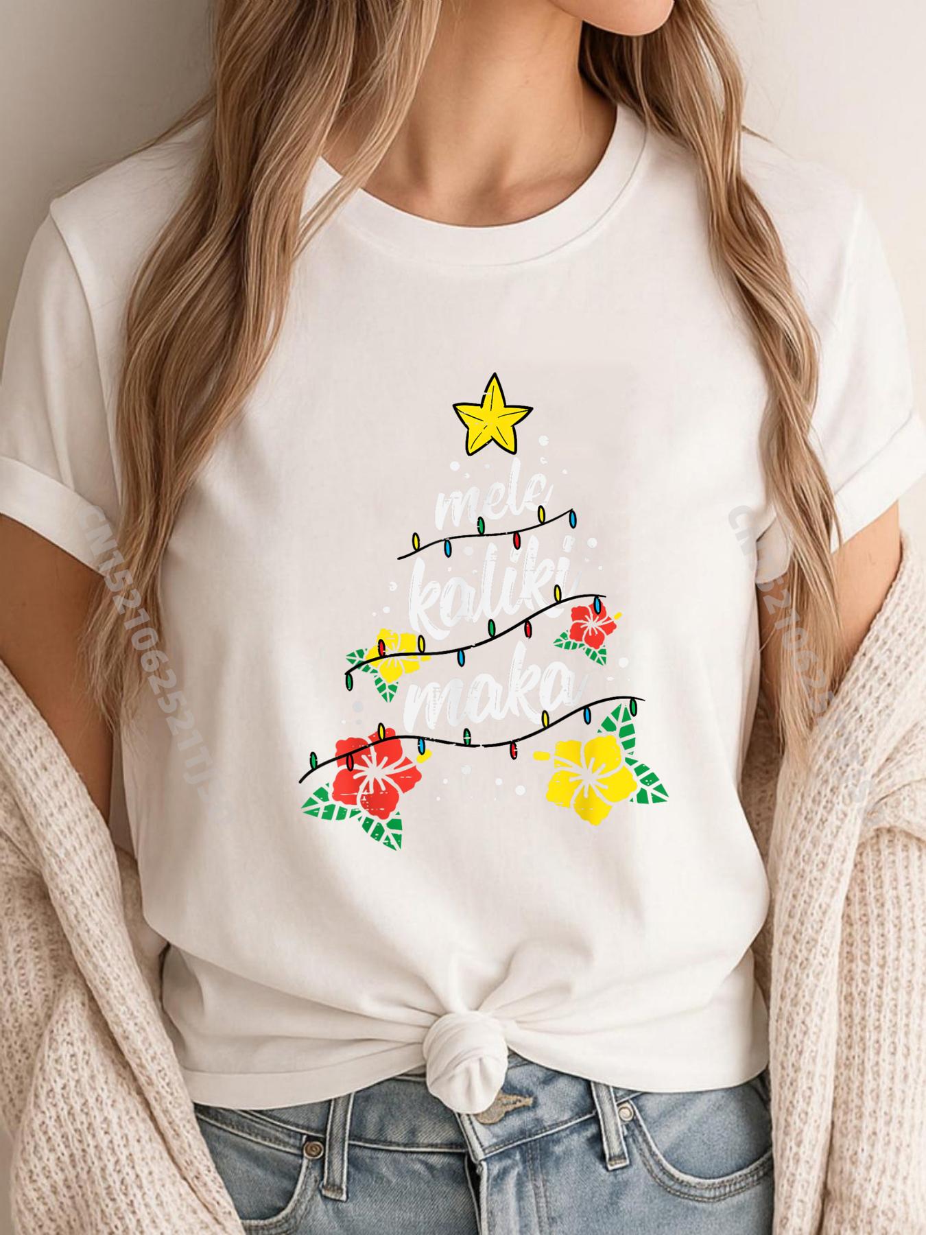 Mele Kalikimaka Merry Christmas Hawaii Summer Xmas Mens Korean Fashion Summer  Shirts For Woman Retro Tshirt EU SIZE Printing S