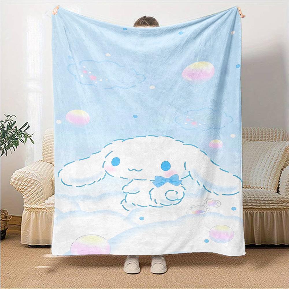 1pc Cinnamoroll Name Blanket Lightweight Flannel Throw for Sofa Bed Travel Camping Livingroom Office Couch Chair