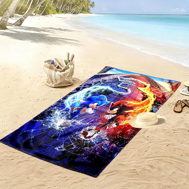1pc SONIC Beach Towel, Soft Beach Towel Suitable for Beach Swimming, Outdoor Camping and Traveling