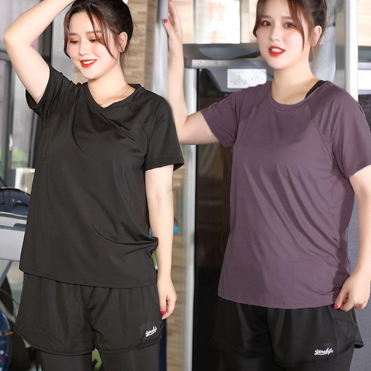 Women's Plus Size Quick-Dry Short Sleeve Yoga Top - Breathable, Casual, Slimming, for Summer Running & Sports