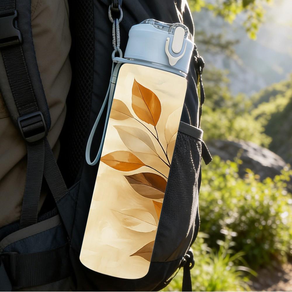 1PC Warm Tone Dry Leaf Art 750ml Color Plastic Sports Water Bottle Leakproof Flip Straw Lid Suitable for Sports Office Home Use