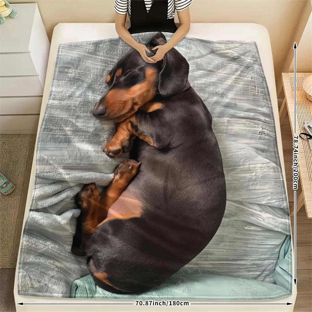 Adorable Dachshund Flannel printed blanket suitable for all seasons suitable for living room office sofa and travel