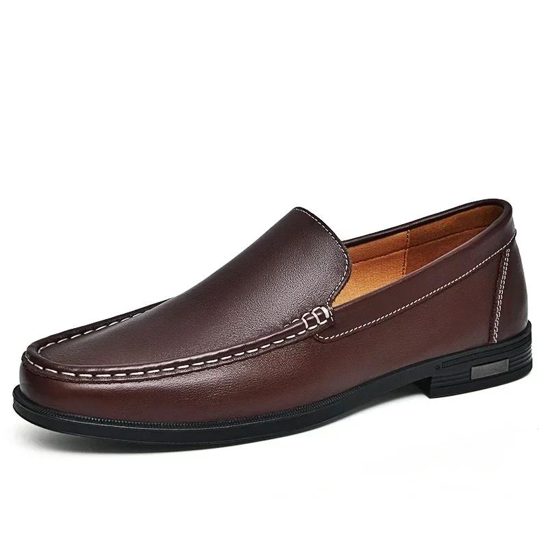 Fashion Genuine Leather Men Footwear Slip On Office Man Formal Shoes Wedding Party Men Dress Shoes Breath Driving Lazy Loafers Moccasins