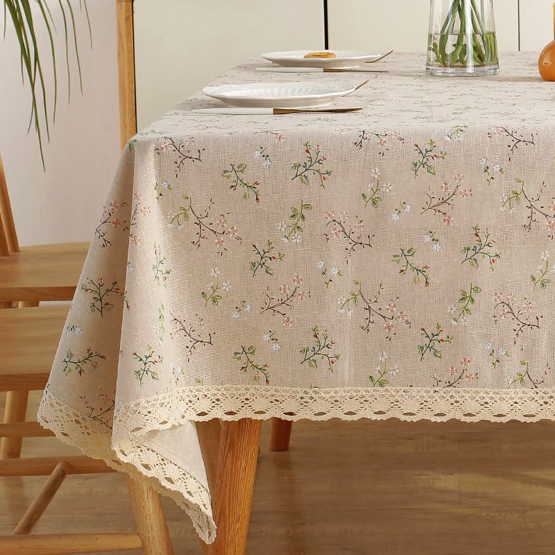 Green Grass Tablecloth, Cotton-Linen Fabric Minimalist Lace Desk Mat, Rectangular Coffee Tablecloth