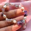 100% Natural Freshwater Pearl & Purple Crystal 14K Gold Filled Female Charm Bracelet  For Women Christmas Gifts No Fade