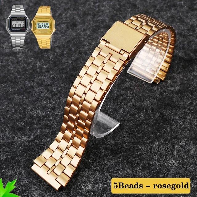 Retro Small Square Metal Watchband For CASIO A159w-n1 A158WA/168 LA670 AE-1200/W-218H/F84 Strap Stainless Steel Bracelet 18mm