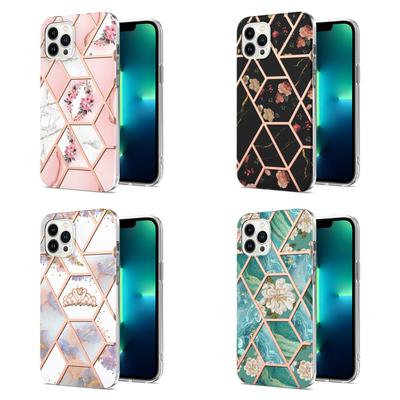 Golden Border Grid Marmor Blume IMD Ultradünne Handyhülle für iPhone 12 12ProMax 11ProMax XSMax XR XS iPhone 7 8 SE iPhone 13 14 15