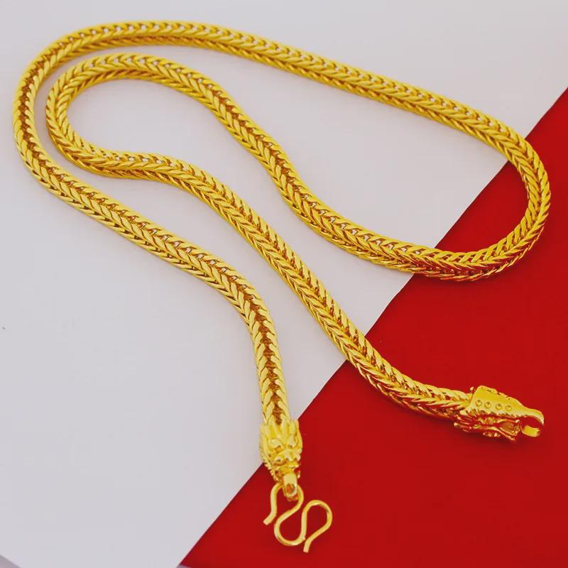 Ανδρικό Κολιέ Κράματος Επιχρυσωμένο με Κεφάλι Δράκου Τετράγωνη Ουρά Αλεπούς, 6mm