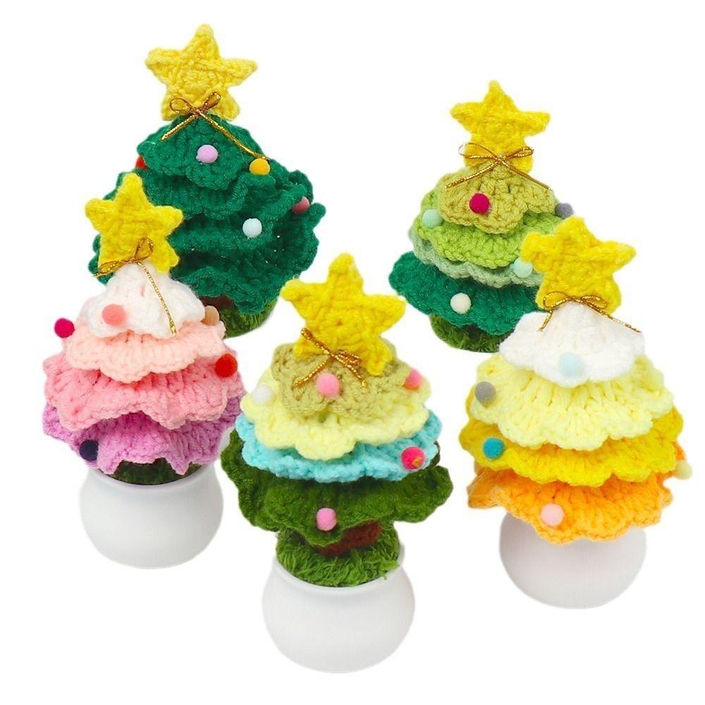 Cute Crochet Christmas Tree Decor Mini Artificial Knitted Tabletop Ornament  Holidays