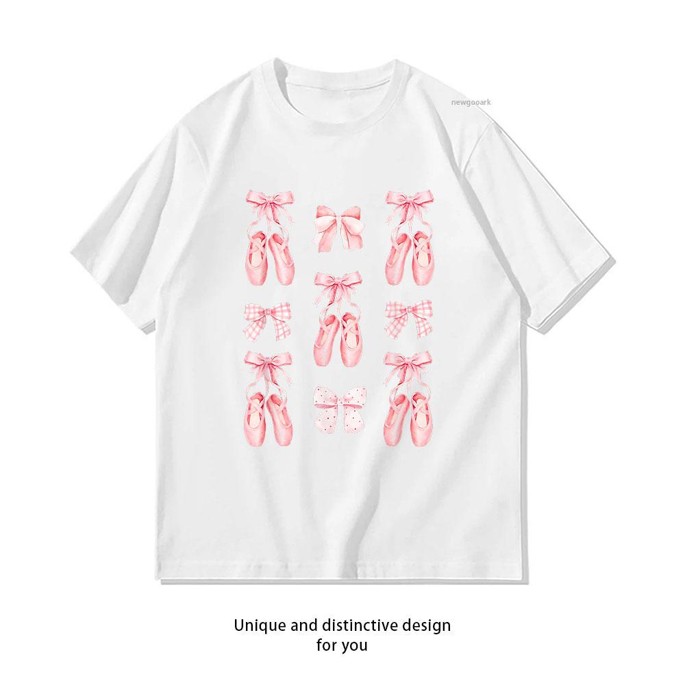 

Coquette Ballet Dancer Shoes and Pink Bows Ballerina Girl Classic TShirt Adult Casual cotton printed t shirts 3XL
