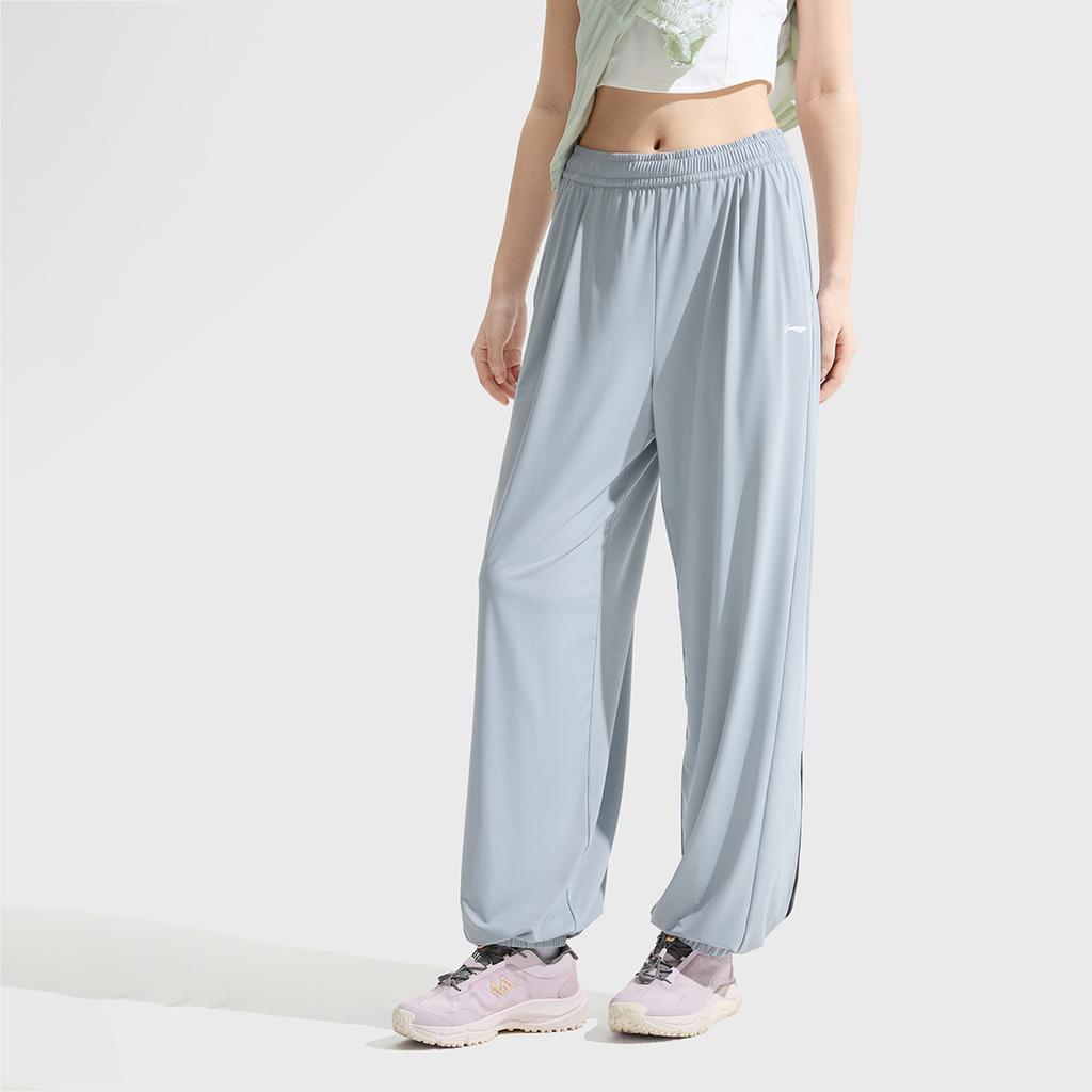 Li Ning Fitness Series Solid Color Mid Waist Ice Silk Quick Dry Cool Comfortable Breathable Versatile Tapered Knit Sports Pants Women pants AKYV184-2