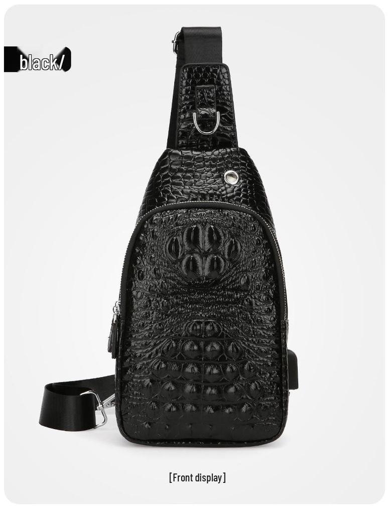 Men's Retro Crocodile Pattern Chest Bag - Large Capacity European and American Style Crossbody & Shoulder Bag.