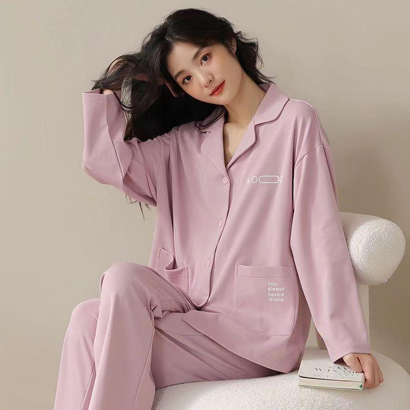 Women's 100% Cotton Long-Sleeve Pajamas for Middle-Aged & Elderly - Loose Cardigan for Autumn/Winter