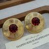 Personalized Retro Coil Stud Earrings, High-End Women'S Light Luxury Court Style Inlaid Red Earrings, Earrings.
