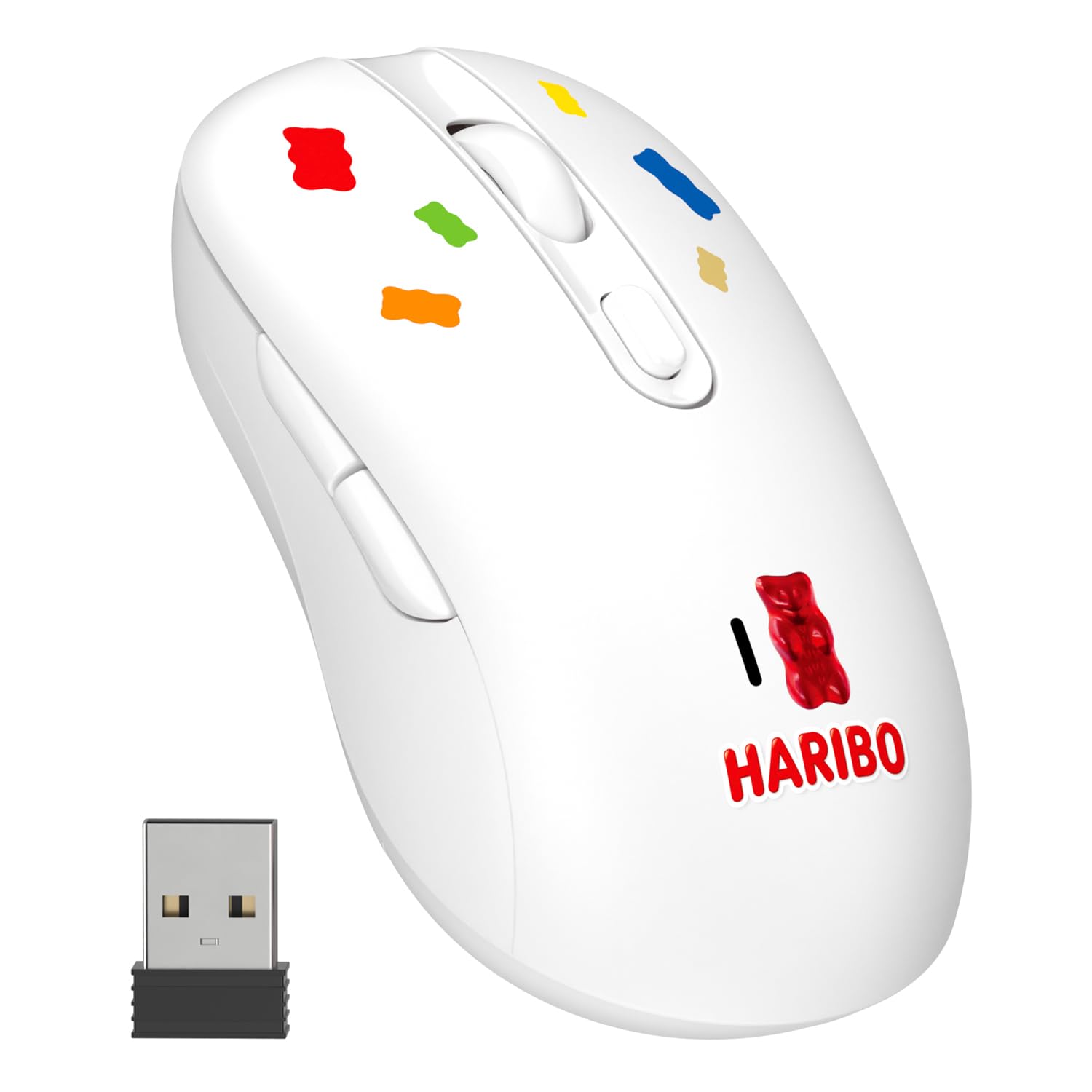 

Haribo Wireless Mouse with Bluetooth 3.05.0 & 2.4GHz Connection, DPI Adjustment, Multi-Pairing, Compact Size, Gummy Bear Design, Compatible with