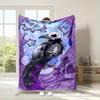 Dark Style Crow Skeleton Pattern Flannel Blanket Warm Cozy Printed Throw Blanket for Living Room Bedroom Travel Holiday Present
