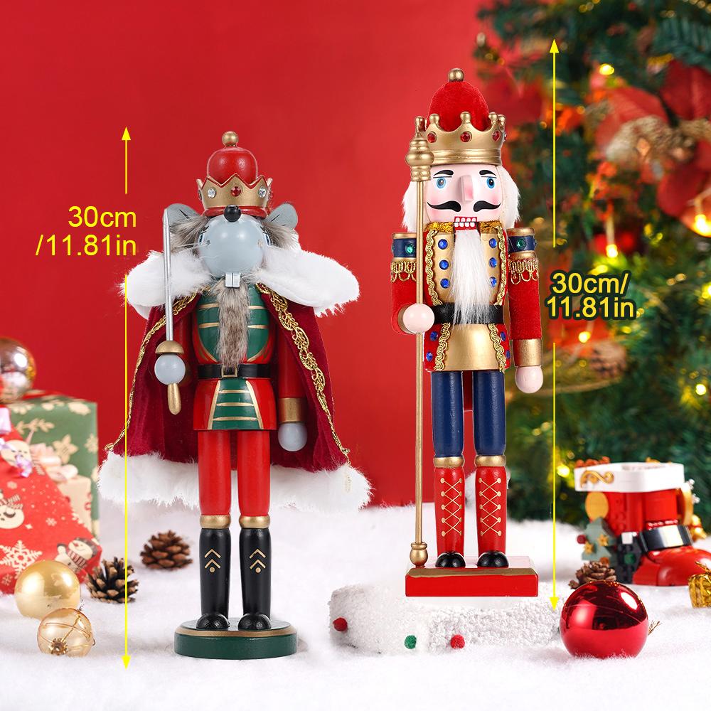 2pcs Nutcracker Puppet Soldier Ornament Doll Merry Christmas Decoration Creative Gift Wooden Handicrafts Desktop Cute Ornament