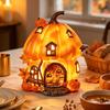 Resin Pumpkin Light Up House Figurine, Halloween Cottage Night Light, Thanksgiving Room Decor Autumn Harvest Tabletop Lamp for Home Party Window