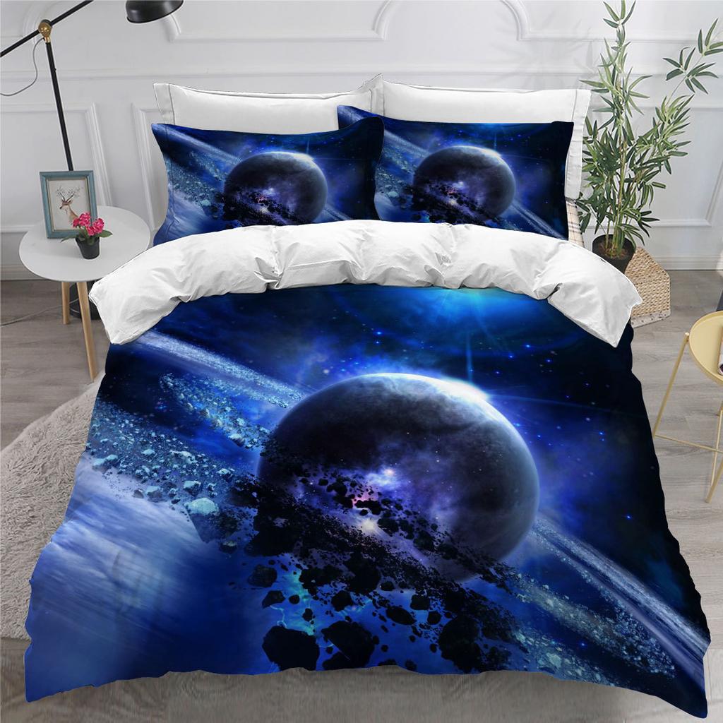 Set de lenjerie de pat 3D Universe Romantic Starry Planet Down Față de pernă 2/3 buc. Set husă de pat King Queen Cadou pentru bărbați Textile de acasă