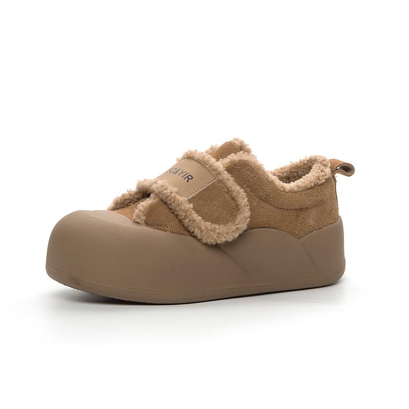 Platform bread shoes 2025 new velvet warm imitation lamb wool matte leather casual fashion Velcro women's shoes