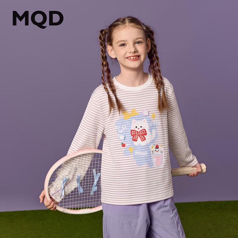MQD Girls' Cartoon Puppy Striped Long-Sleeve T-Shirt