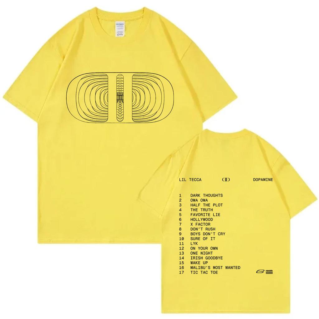Rapper Lil Tecca Dopamine 2025 Neues Album Merch T-Shirt Mode Hip Hop Kurzarm T-Shirts Herren Damen Lässige Übergroße T-Shirts