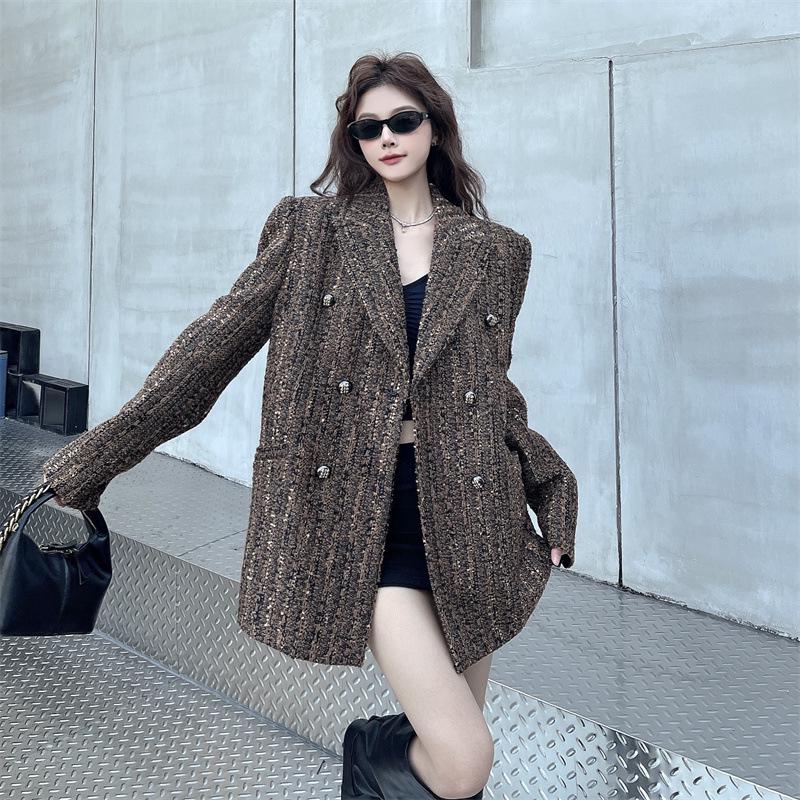 

Женский шерстяной двубортный пиджак в ретро-французском стиле – Элегантная осенне-зимняя мода M