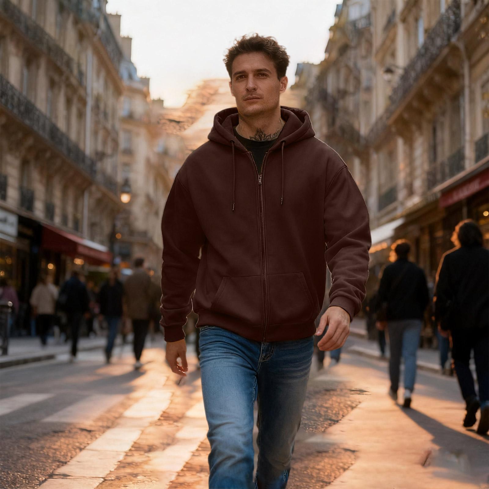 Heima A Heren Casual Sport Losse Hoodie met Volledige Rits L koffie