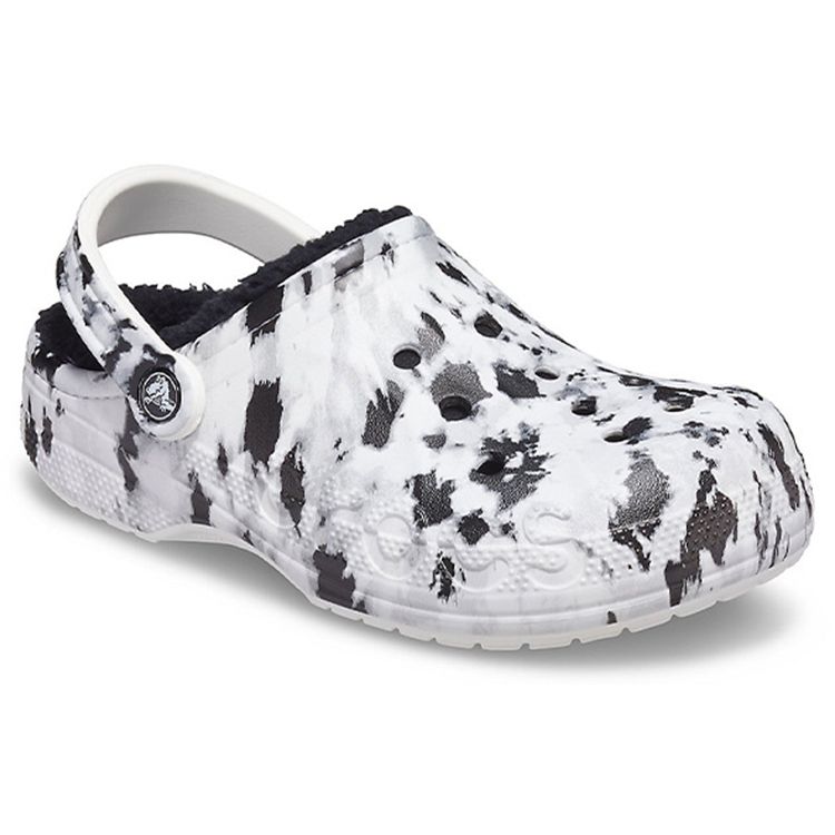 Crocs Baya Lined Clog EVA Printed Round Toe Clogs Unisex clogs White Gray 205975-10M