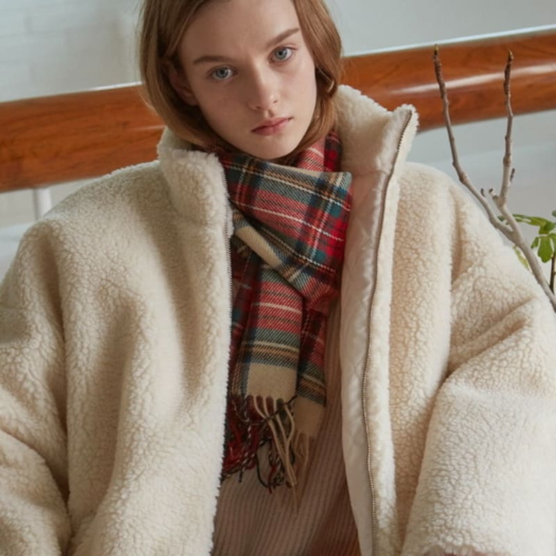 YAN13 RETRO CHECK MUFFLER_BEIGE