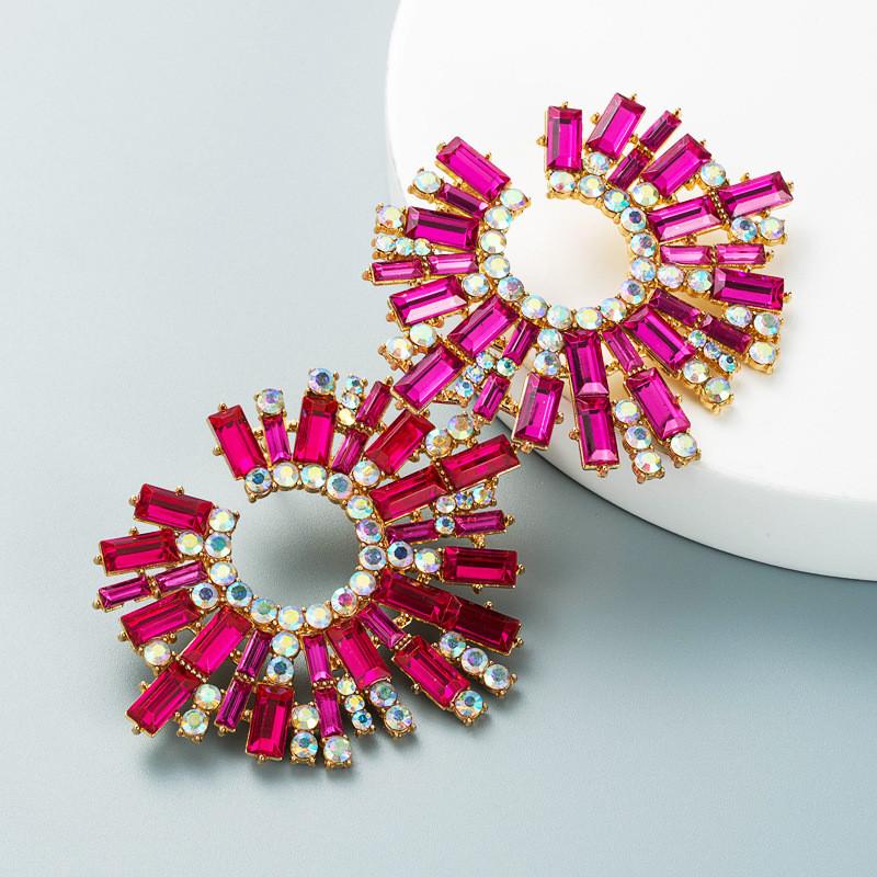 Flower Shaped Alloy Earrings With Colorful Water Drill For Evening Wear And Party Accessory