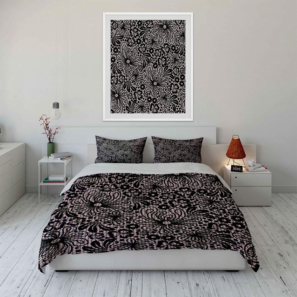 Black lace floral pattern Bedding Set for Kids Luxury Gift 3pcs Digital Print Comforter Set Soft Comfortable Breathable