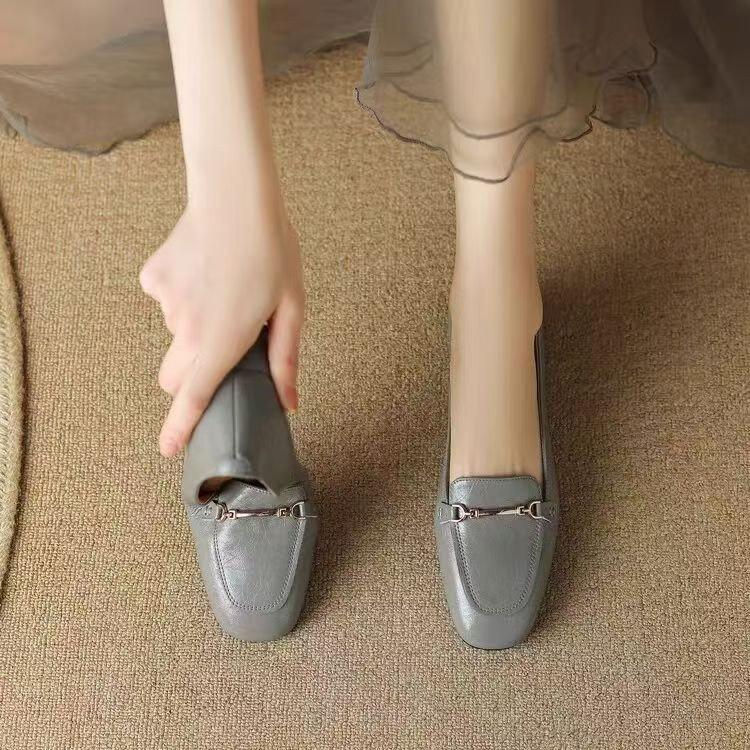 British style thick heel small leather shoes autumn new soft leather shallow mouth single shoes
