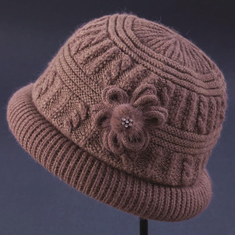 Autumn And Winter Warm And Cold-Proof Grandmother Hat Scarf Women'S Plus Velvet Thickened Knitted Wool Hat