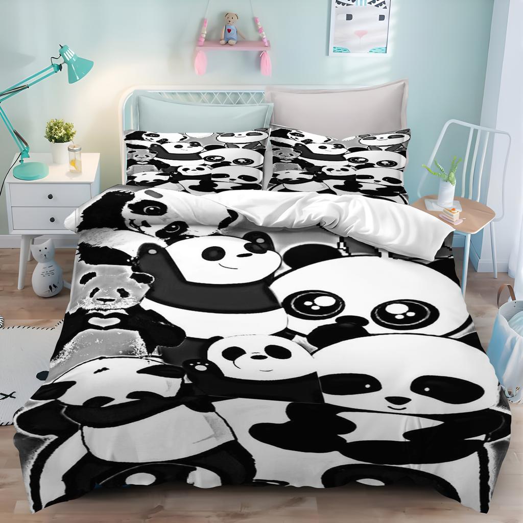 MINISO Panda Cartoon Anime Kids Bedding Set - Duvet Cover Decor Quilt Covers Pillowcase for Children's Bedroom Holiday Gift