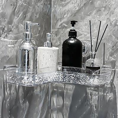 No-Drill Clear Wall Caddy Storage Rack with Suction Cup Triangular Compartments Strong Load-bearing Easy To Install Bathroom Corner Storage Shelf