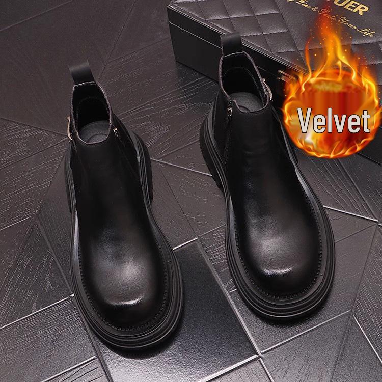 Pánské kožené Chelsea boty bez tkaniček - Kotníkové, Britský styl, s vnitřním zvýšením výšky a teplem Martinových bot.