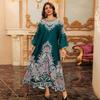 AB400 Muslim Fashion Floral Dress with Hot Drill Embellishments - Middle Eastern Style Robe for Women