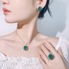 Copper Jewelry Set, Necklace, Ring Stud Earrings, Lotus Shape, Wood With Greenstone Women'S Luxury Goods
