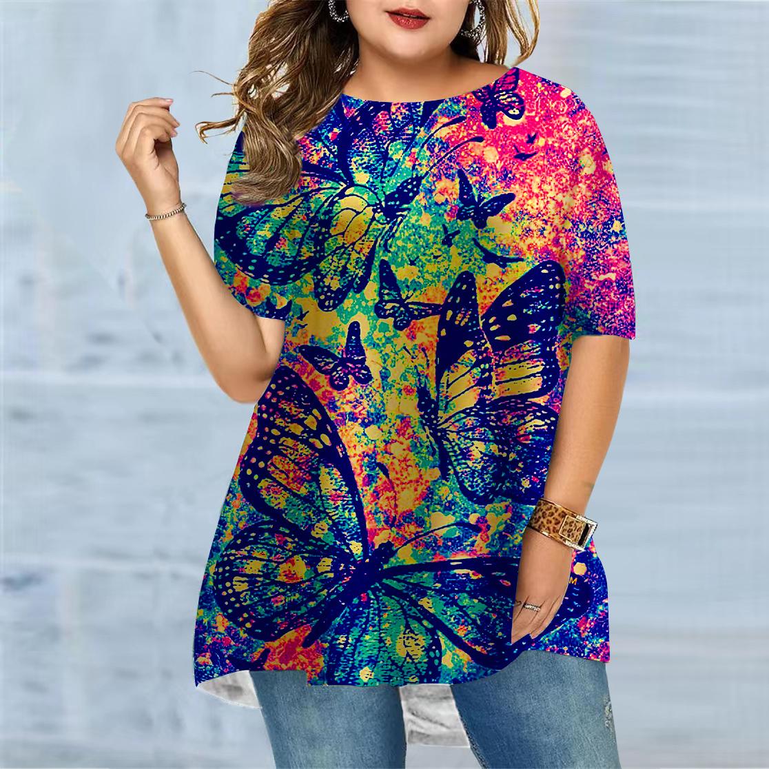 Женская летняя футболка с принтом бабочки и сказочной страны больших размеров — фото 4