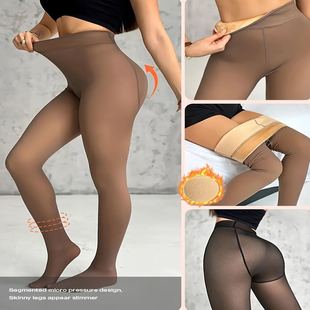 Women's Winter Warm Tights, High-Waisted Fleece-Lined Leggings, Flight Attendant Gray Sheer Thick Thermal Leggings, Slimming Full-Length Socks