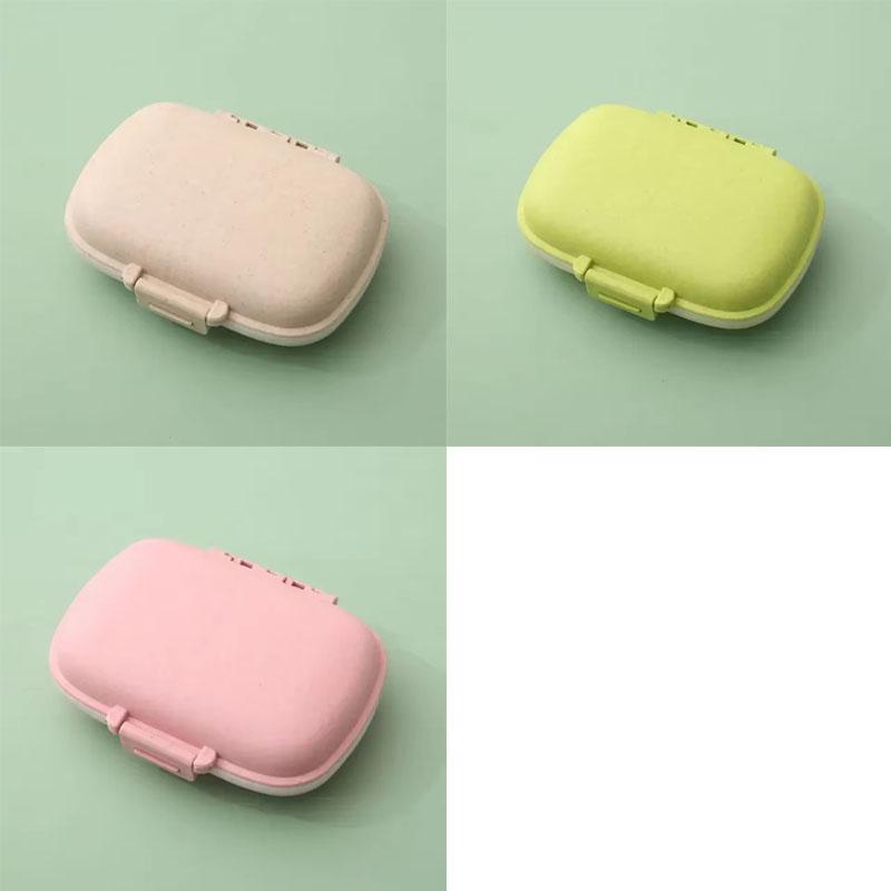 Travel Friendly Mini Portable 8 Grids Wheat Sealed Medicine Organizer Container Tablets Storage Dispenser Box