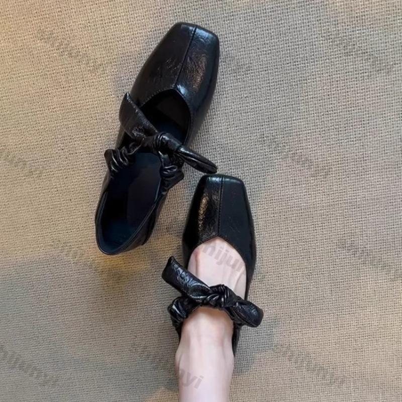 2025 New Fashion Summer Bow Flats Women's Soft Sole Lightweight Slip on Mary Jane Shoes Comfortable Square Toe Casual Shoes