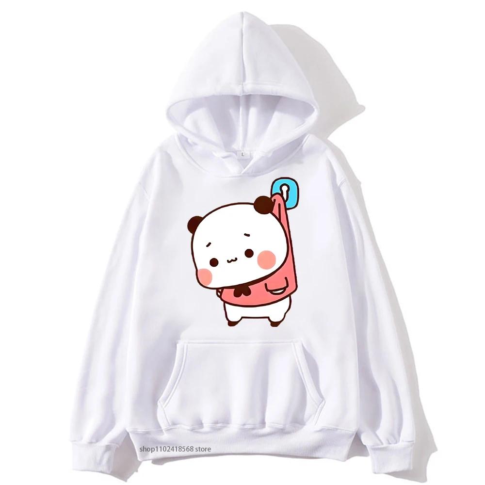 Cute Bubu and Duud Is Hanging In The Wall Funny Hoodie Panda and Brownie Bear Graphic Sweatshirt Clothes