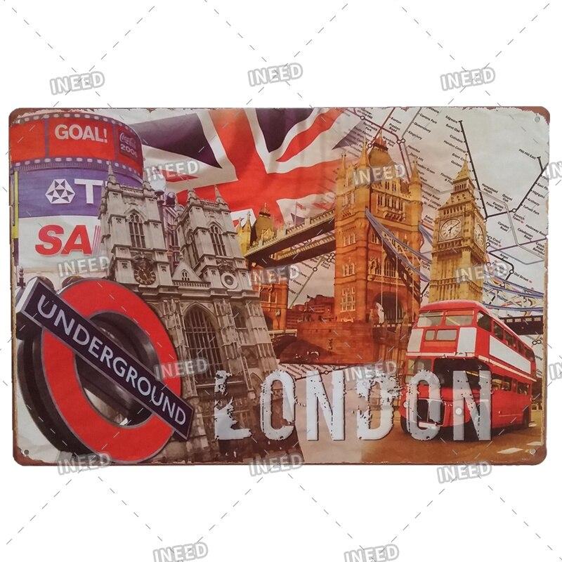 INEED Decor Vintage City Landscape Metal Tin Sign  New York London Italy  Retro Poster Travel Scenery Wall Art Stickers  Perf