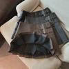 Women's Brown Leather A-Line Skirt: 2024 Autumn, High-Waist, Slim, Pleated, Fashionable PU Design