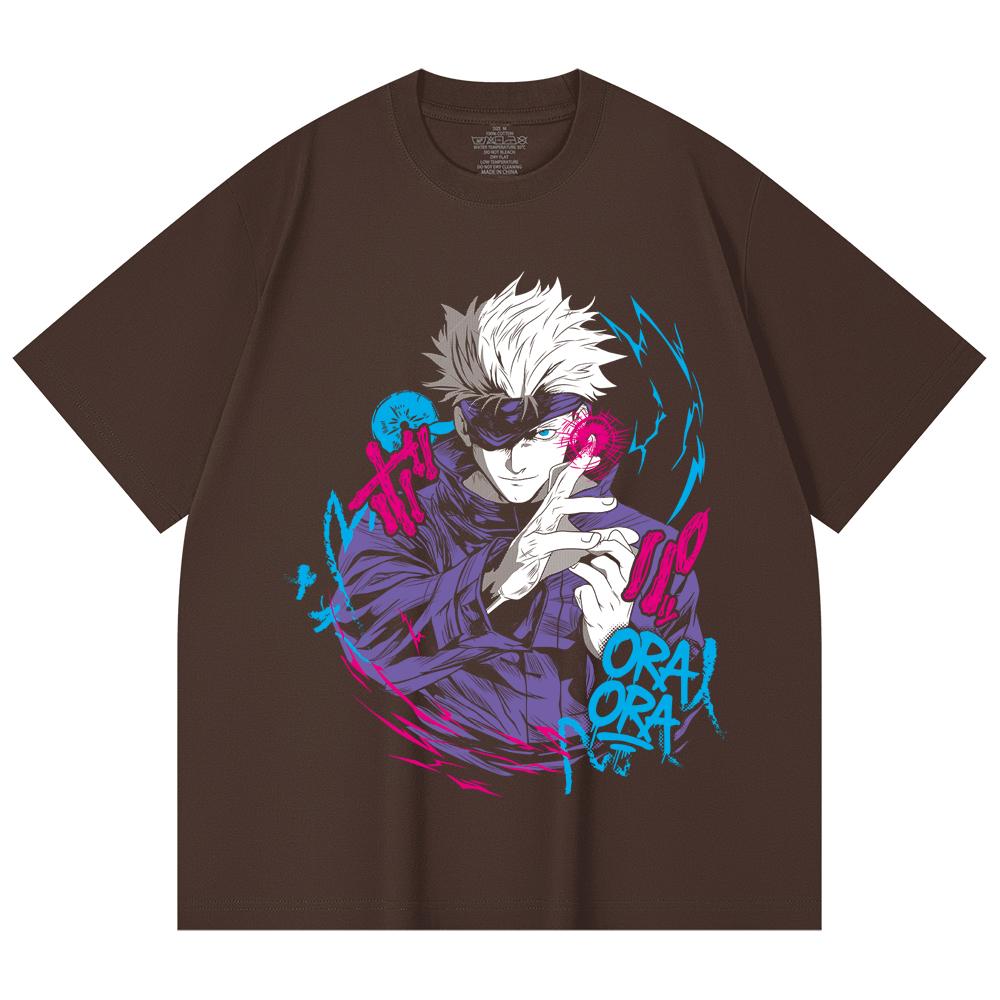 230 Gsm 100% Cotton Jujutsu Kaisen V59 Gojo Print Unisex Heavy Cotton T Shirt
