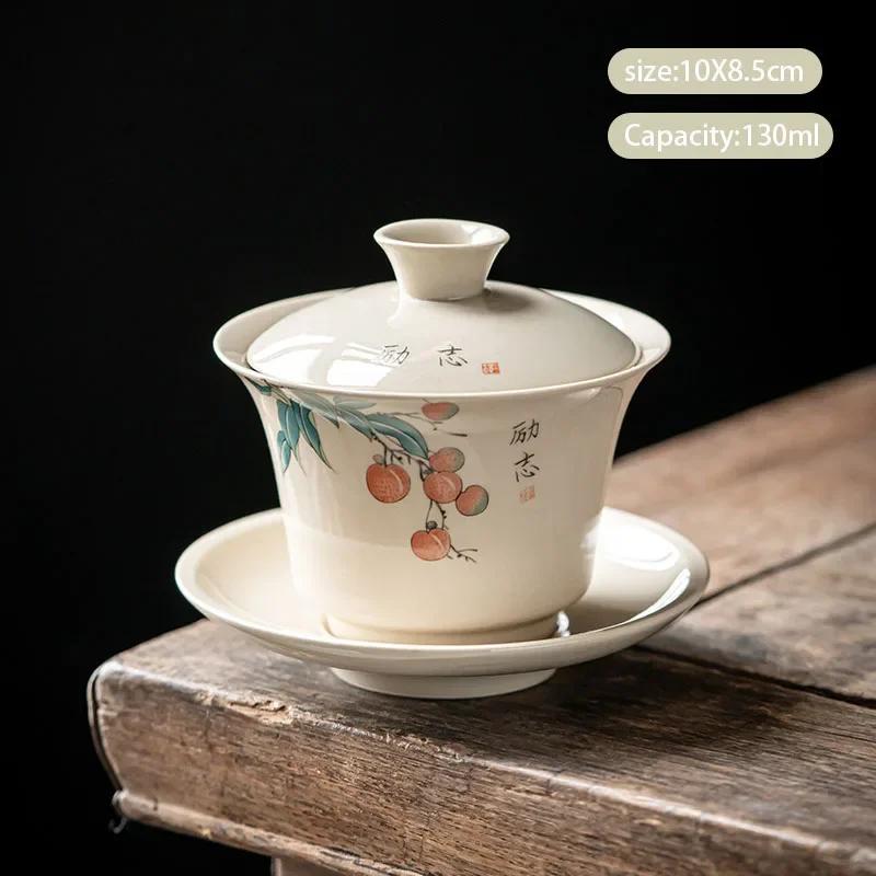 Chinese Tradition Ceramic Tea Tureen Teacup Hand-painted Persimmon Gaiwan Handmade Porcelain Tea Bowl Home Tea Set Accessories