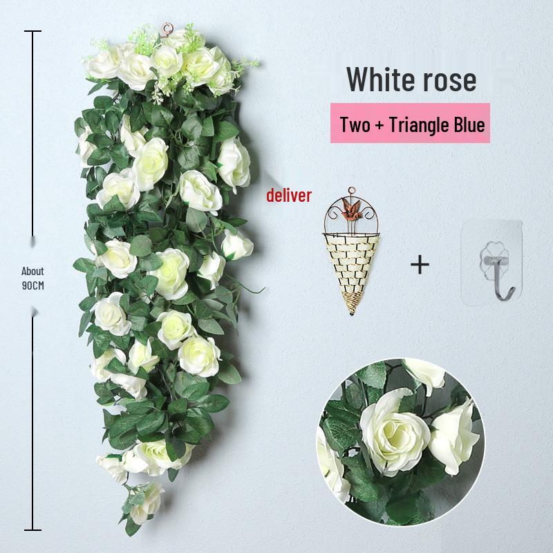 Decorazione con Rampicante di Rose da Appendere a Parete per Interni - Cesto di Fiori Artificiali per Soggiorno