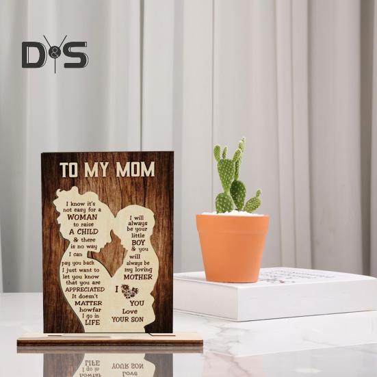 Mother's Day Wooden Ornament Gift for Mom from Daughter/Son Desk Decor Standing Sign Birthday Gratitude Gift for Mom